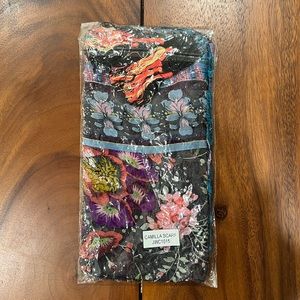 Johnny Was "Camilla" Silk Tassel Scarf - 44" Square - Black Blue Pink Floral